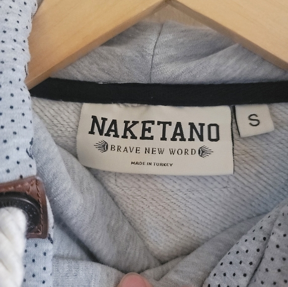 Naketano Grey Anchor and Navy Micro Dots Hoodie with Rope Cord, Size Small - Picture 6 of 11